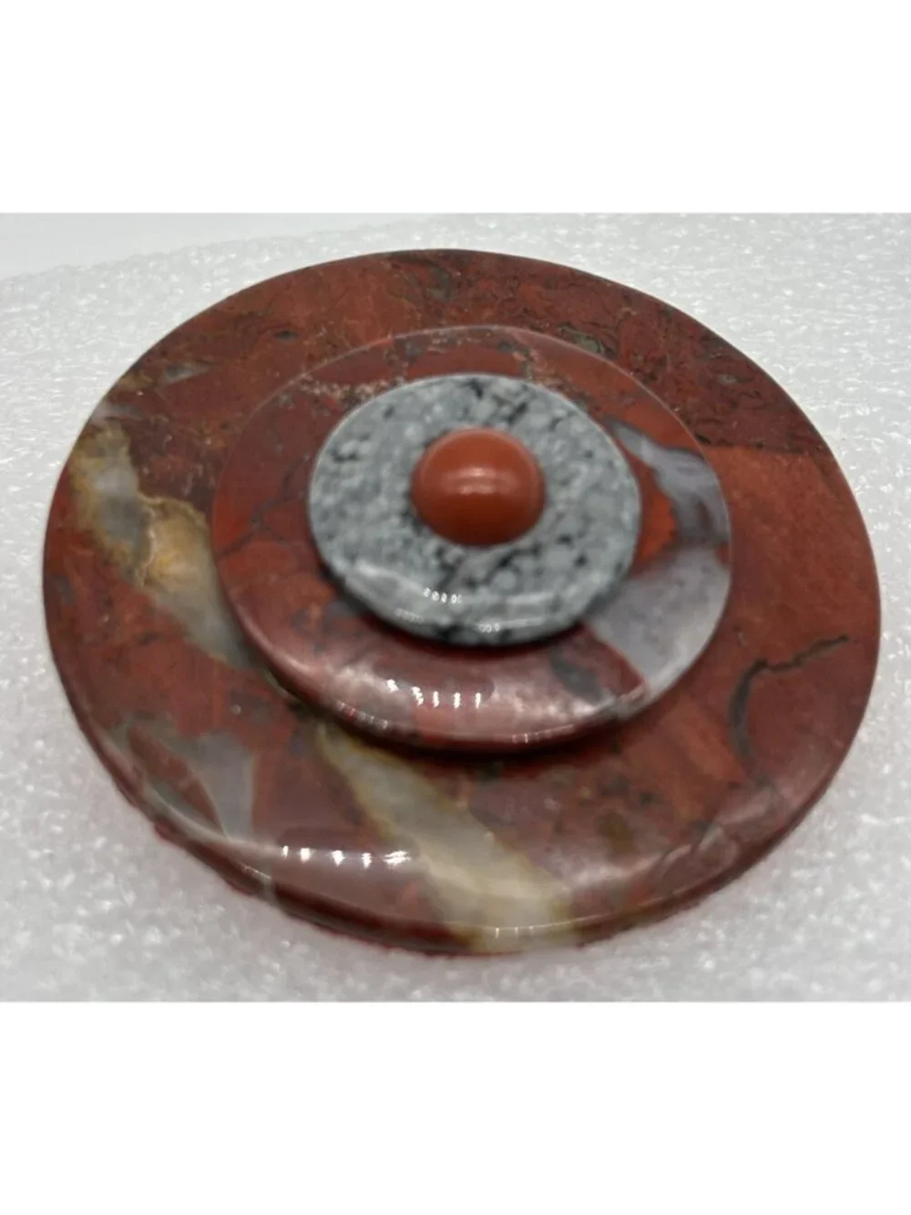 Artisan Crafted Red Jasper Spotted Jasper Stone Brooch of 4 Layers and Signed Cd